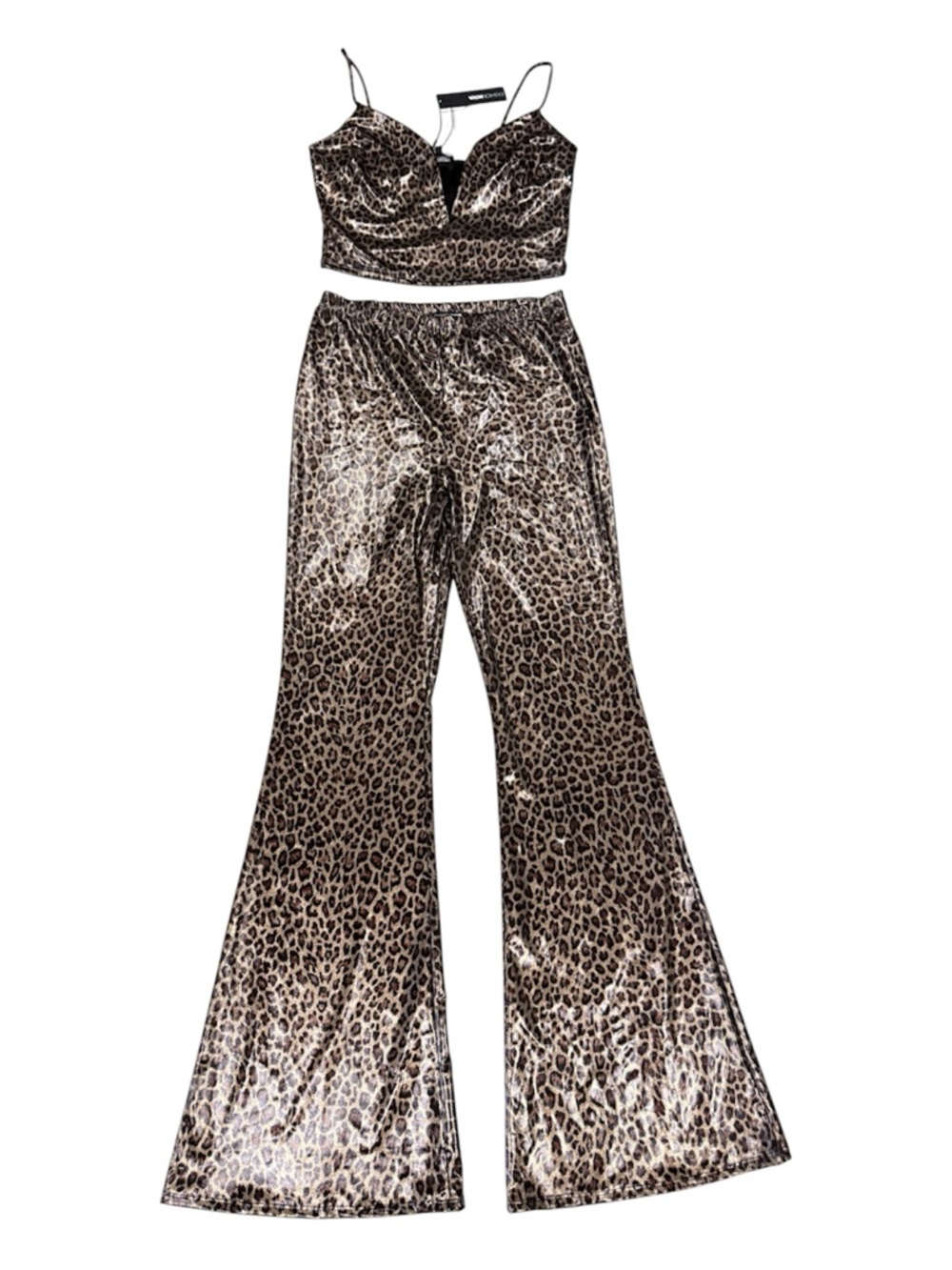 High-Waist Wide-Leg Leopard Print Pants Set Brown/Black Combo XL - Picture 4 of 7